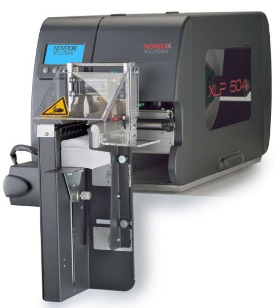 Novexx Solutions XLP 51x  XLP 51x with Textile Cutter-Stacker - 3-in-1 solution to industrial barcode print, cut and stack textile materials for wash care labels