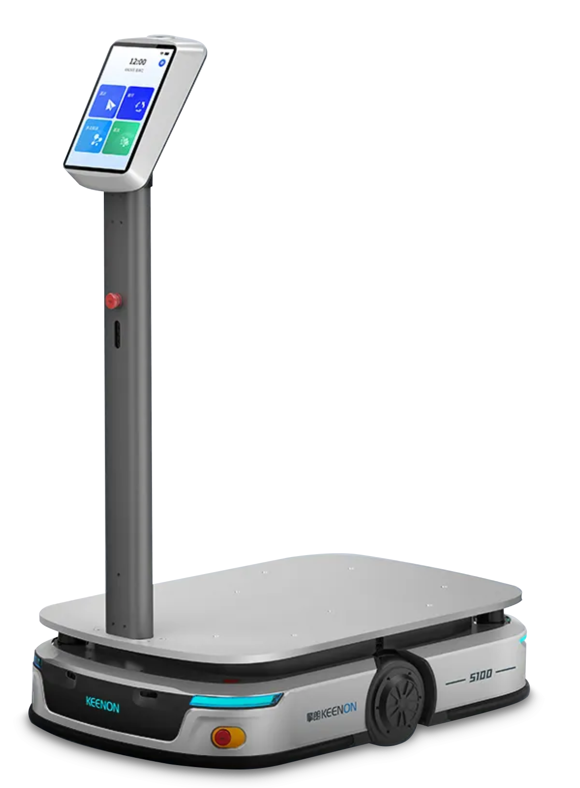 KEENON Robotics S100 robot is designed to improve operational efficiency, reduce manual labor costs, and enhance safety in logistics and manufacturing, offering 360 obstacle avoidance and emergency stop buttons for secure, collaborative operations