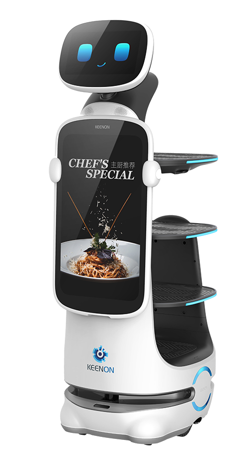 KEENON Robotics T10 Dinerbot -  T10 is designed to reduce the workload on staff by handling repetitive tasks, such as delivering food from the kitchen and returning dirty dishes.