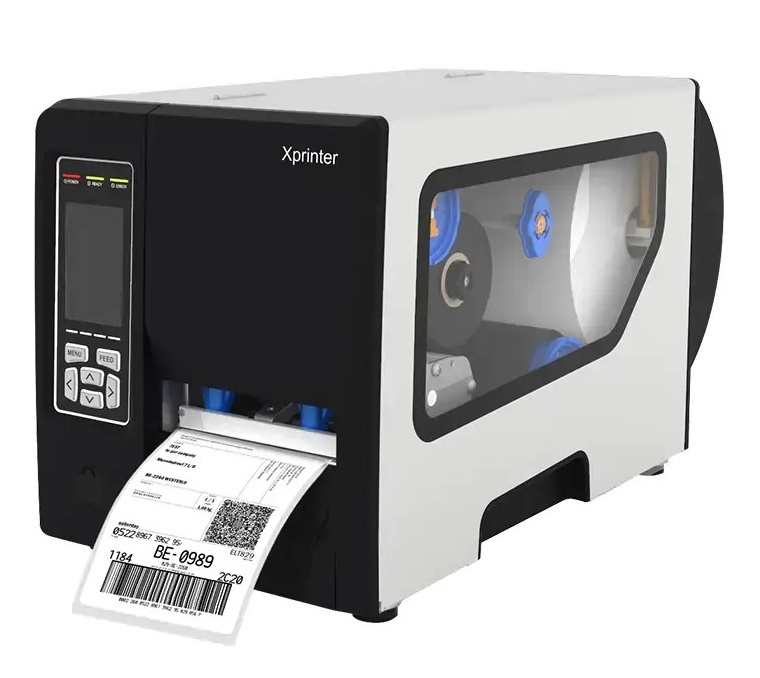 Xprinter G480E Industrial Barcode Label Printer - 4.0" Wide Direct & Thermal Transfer Barcde Label Printer, USB+Serial+Lan interfaces, 152mm/s, Grey White color