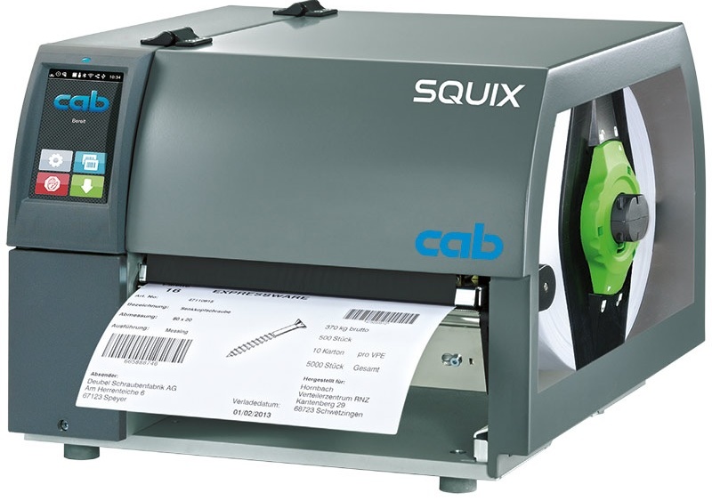 cab SQUIX 8/300 300dpi Thermal Transfer Label Printer 300dpi Peel & Present, resolution 300dpi, speed 150mm/sec., width 216mm (8.0") max. Printer