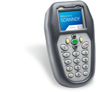 SCANNDYbasic II, Color-Display 1.45“ 160 x 128, 19 Keys, 1D Laser, RFID HF 13,56 MHz ISO 14443 / 15693, USB